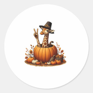 Adesivo Redondo Autumn Pumpkin Cai Giraffe Ação de Graças Mulheres