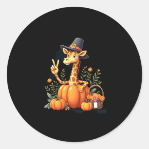 Adesivo Redondo Autumn Pumpkin Cai Giraffe Ação de Graças Mulheres