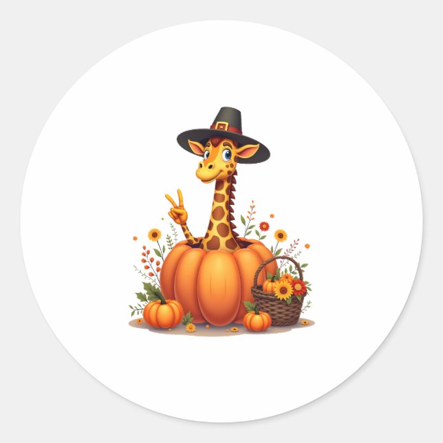 Adesivo Redondo Autumn Pumpkin Fall Giraffe Thanksgiving Womens Me (Frente)