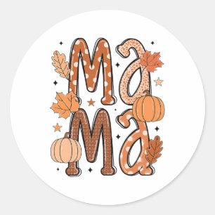 Adesivo Redondo Autumn Pumpkin Fall Mama Ação de Graças Mãe