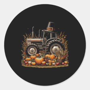 Adesivo Redondo Autumn Pumpkin Fall Trator de Ação de Graças Mulhe