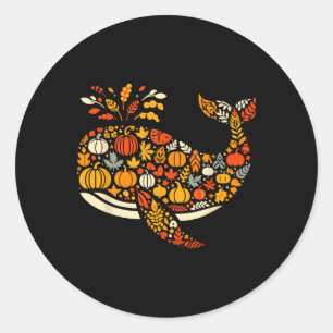Adesivo Redondo Autumn Pumpkin Queda Baleia Ação de Graças Mulhere