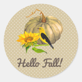 Adesivo Redondo Autumn Pumpkin Sunflower e Finch