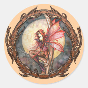 Adesivo Redondo Autumn Red Fairy Fantasy Art Stickers