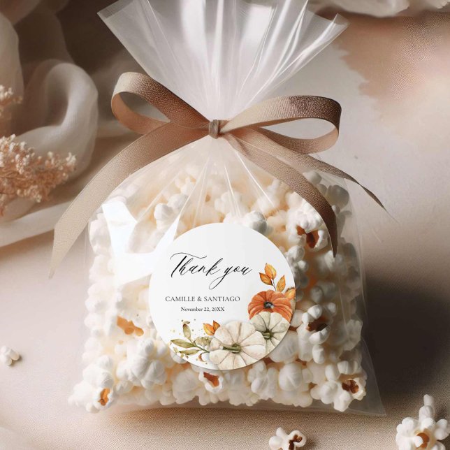 Adesivo Redondo Autumn Rustic Obrigado Stickers (Elegant Fall Round Wedding Thank you stickers)