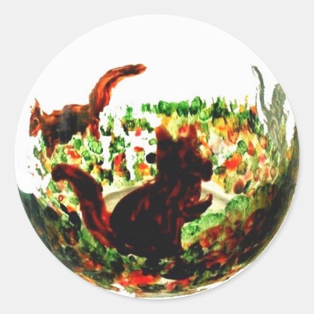 Adesivo Redondo Autumn Squirrels Rustic Nature (Frente)