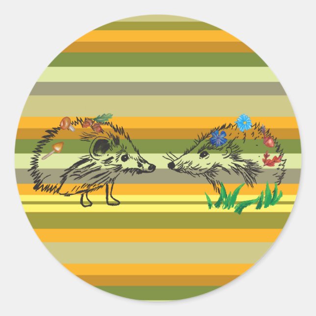 Adesivo Redondo Autumn Sticker Hedgehog Love (Frente)