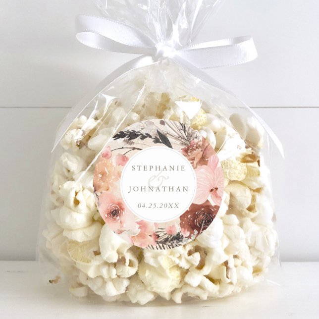 Adesivo Redondo Autumn Watercolor Boho Floral Wedding (Autumn Watercolor Boho Floral Wedding Classic Round Sticker)