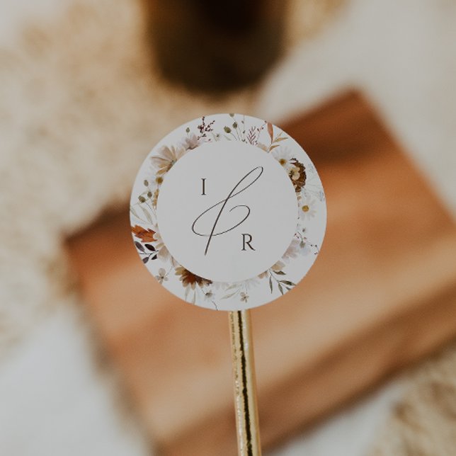 Adesivo Redondo Autumn Wildflower Beige Monogramas (Criador carregado)