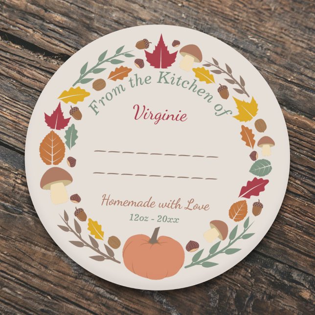 Adesivo Redondo Autumn Wreath Homemade com Sticker (Autumn Wreath Homemade with Love Label Sticker)