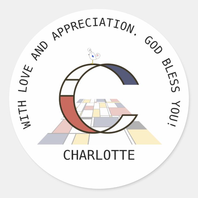 Adesivo Redondo Avant-Garde Art Style Monograma. Letra С (Frente)