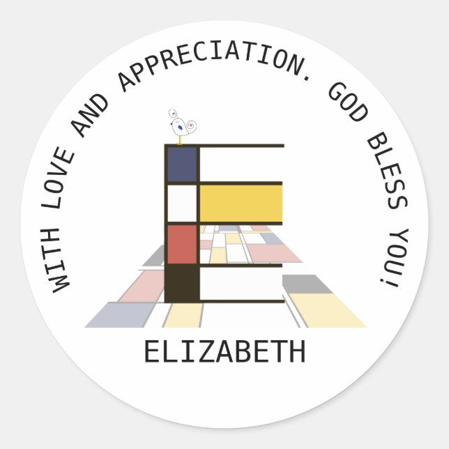 Adesivo Redondo Avant-Garde Art Style Monograma. Letra E (Frente)