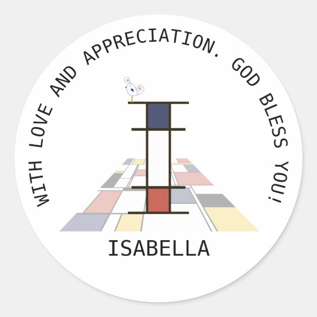 Adesivo Redondo Avant-Garde Art Style Monograma. Letra I (Frente)