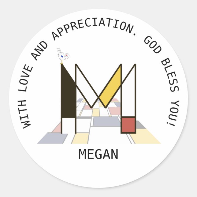 Adesivo Redondo Avant-Garde Art Style Monograma. Letra M (Frente)