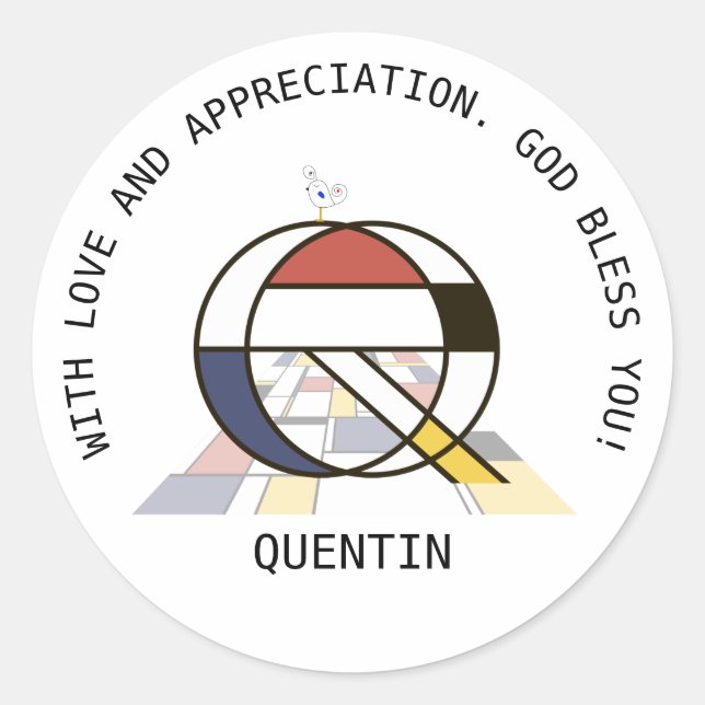 Adesivo Redondo Avant-Garde Art Style Monograma. Letra Q (Frente)