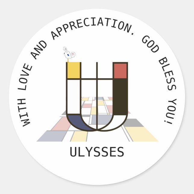 Adesivo Redondo Avant-Garde Art Style Monograma. Letra U (Frente)