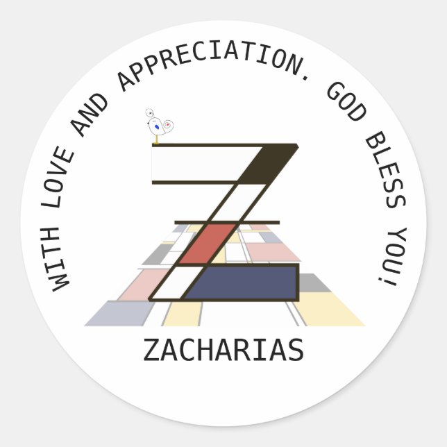 Adesivo Redondo Avant-Garde Art Style Monograma. Letra Z (Frente)