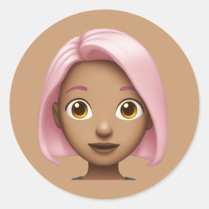Adesivo Redondo Avatar Emoji De Cabelo Rosa