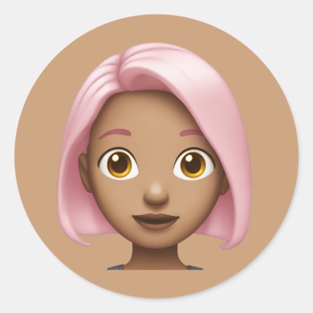 Adesivo Redondo Avatar Emoji De Cabelo Rosa (Frente)
