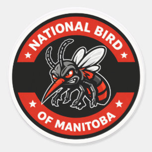 Adesivo Redondo Ave Nacional de Manitoba, Mosquito Engraçado de Wi