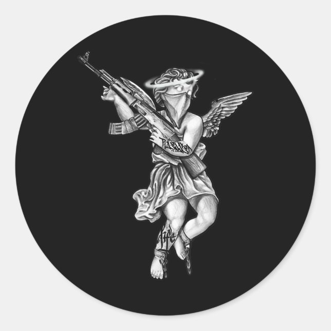 Adesivo Redondo Avenging Angel Sinner Chicano Tattoo (Frente)