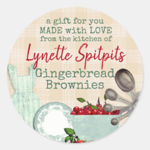 Adesivo Redondo avental das cerejas Chiques da cozinha