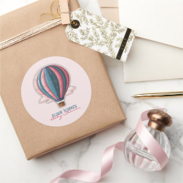 Adesivo Redondo Aventura Aguarda Chá de fraldas Azul Festivo Rosa