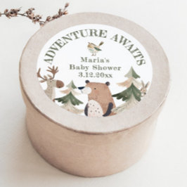 Adesivo Redondo Aventura aguarda Chá de fraldas de animais florest