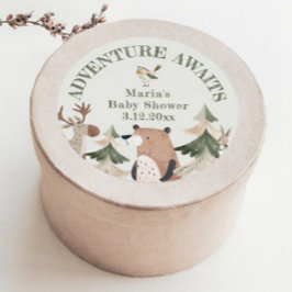 Adesivo Redondo Aventura aguarda Chá de fraldas de Sage com animai