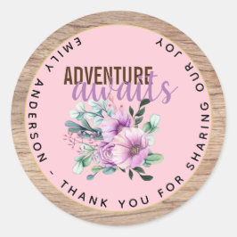 Adesivo Redondo Aventura Aguarda Chá de fraldas Roxo Roxo