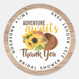 Adesivo Redondo Aventura Aguarda Chá de panela Rústico de Girassói