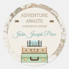 Adesivo Redondo Aventura aguarda o mapa de Viagem mundial moderno