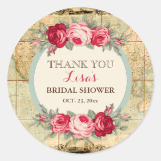 Adesivo Redondo Aventura aguarda Rosas do Mapa Mundial da Vintage