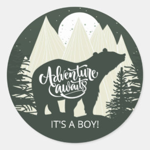 Adesivo Redondo Aventura Aguarda Urso É Um Menino