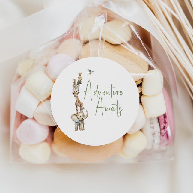 Adesivo Redondo Aventura Animais Safari Selva Aguarda Favor (Criador carregado)