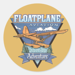 Adesivo Redondo Aventura da aviação de Floatplane