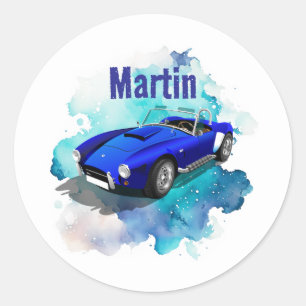 Adesivo Redondo Aventura de Aniversário de Carro Esportivo Azul Cl