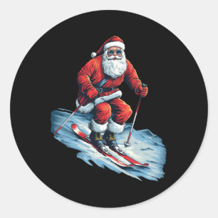 Adesivo Redondo Aventura de Esqui do Papai Noel Natal Esqui do Pap