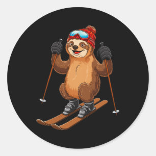 Adesivo Redondo Aventura de Esqui Sloth Esportes de inverno