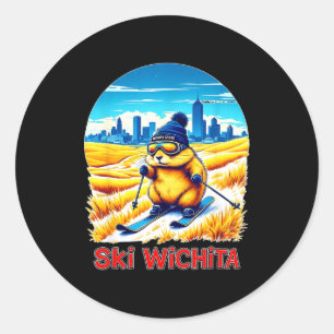 Adesivo Redondo Aventura de hamster fofo esquiando em wichita ski