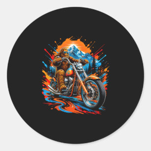 Adesivo Redondo aventura de motocicleta Bigfoot gráfico de montanh