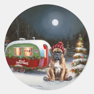 Adesivo Redondo Aventura de Natal da Caravana Boxer de Inverno