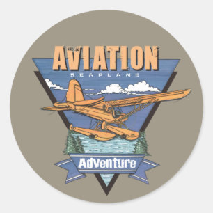 Adesivo Redondo Aventura do hidroavião da aviação
