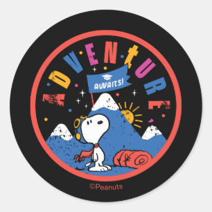 Adesivo Redondo Aventura do Snoopy Aguarda Design da Montanha de G