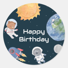 Adesivo Redondo Aventura Espacial: Planetas e Astronautas Animais