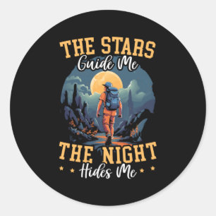 Adesivo Redondo Aventura, Hike, Subindo À Montanha Noturna