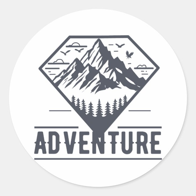 Adesivo Redondo Aventura para Montanhas Geométricas Modernas (Frente)