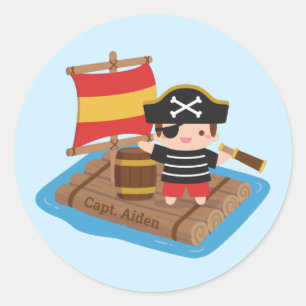 Adesivo Redondo Aventura Personalizada de Pirata de Menino Fofo pa