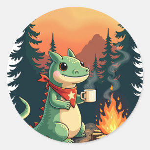 Adesivo Redondo Aventura Retro de Camping Axolotl na Natureza Vint