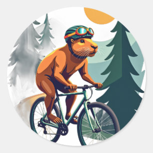 Adesivo Redondo Aventura Retro de Ciclismo de Montanha do Capivara